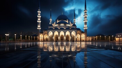 beautiful view of the mosque at night with beautiful lights