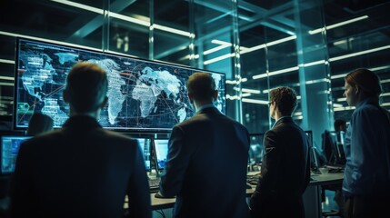 IT specialists confer at a meeting and discuss news in the computer industry
