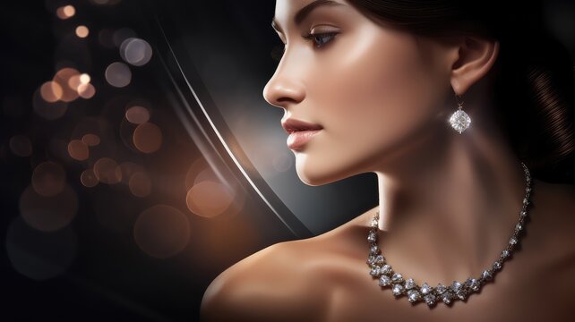 fashionable and lovely woman model in designer jewelry