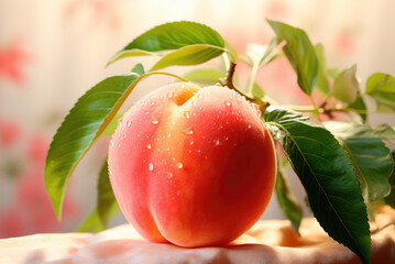 Ripe fresh peach in the background