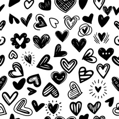 Seamless pattern abstract hand drawn scribble doodles hearts