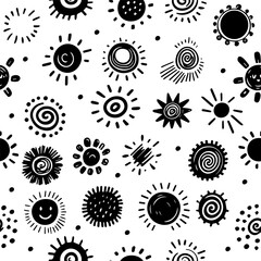 Seamless pattern abstract hand drawn scribble doodles sun