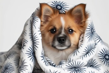 A snuggled-up pup cozily tucked in a warm blanket, embodying the ultimate image of a loyal and cherished companion