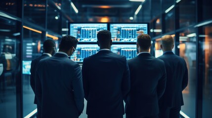 Fototapeta premium IT specialists confer at a meeting and discuss news in the computer industry