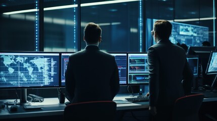 IT specialists confer at a meeting and discuss news in the computer industry