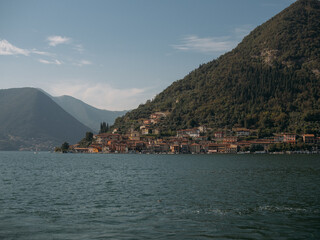 Beautiful view of lake Iseo with mountains, Italy