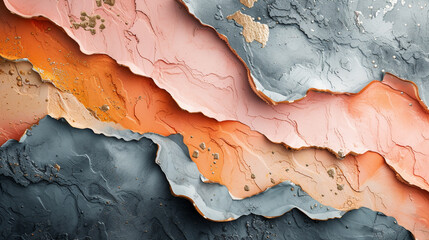 Muted tones of peach and steel gray converge, creating a sophisticated and understated abstract masterpiece. 