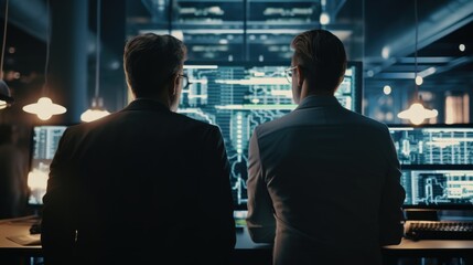 Fototapeta premium IT specialists confer at a meeting and discuss news in the computer industry