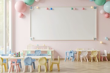 Blank Mockup Frame in Tender Baby Nursery Interior, Empty Space,Adorable Baby Room Mockup, Empty Frame