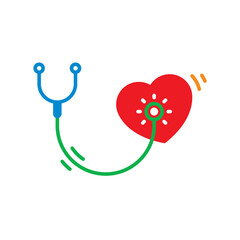 stethoscope concept for child health. multicolored stethoscope and red heart. cute stethoscope symbol