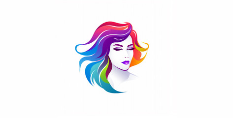 Woman face with colorful hair, vector logo design template. Beauty salon logo.Beautiful woman face with colorful hair. Vector illustration on white background.