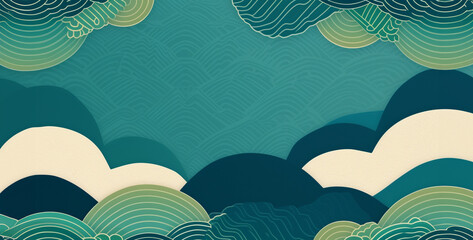 Abstract background with clouds and waves in retro style. Vector illustration.