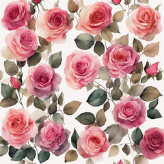 retro pattern with soft pink roses on white background