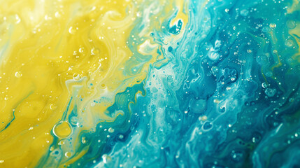 Playful splashes of lemon yellow and turquoise collide, creating an abstract representation of the joyous spirit of summer.  - obrazy, fototapety, plakaty
