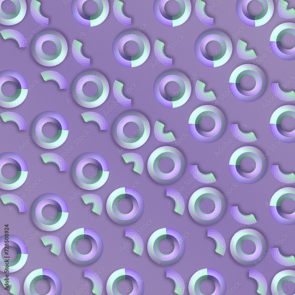 Poster Purple background with a visually interesting and dynamic pattern of circles. 3d rendering digital illustration