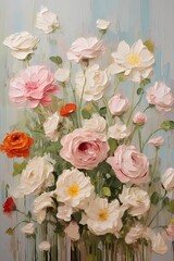 Obraz na płótnie Canvas classic pastel pink and blue flower painting style artwork for wall art, decoration and wallpaper
