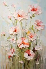 classic pastel pink and blue flower painting style artwork for wall art, decoration and wallpaper