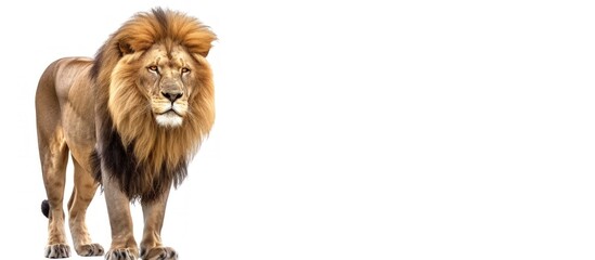 A wild male old Lion animal stand alone isolated on white background. AI generated image