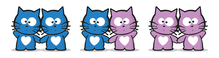 Three couples of cute kittens holding hands for Valentine's Day