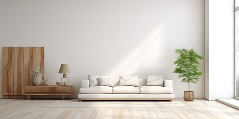 Contemporary white space furnished with wood.