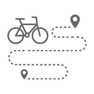 Cycling route map icon in thin outline style. Sport bicycle race tour