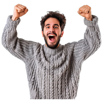 Young man excited, smiling and screaming for success