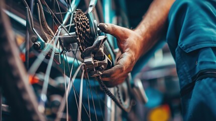 Essential Workshop Tools with a Background of a Bicycle Mechanic Repairing a Wheel: Bicycling, Repair, Wheel Service,