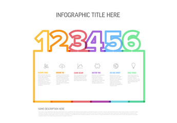 Minimalistic thick line six steps elements template made from big numbers