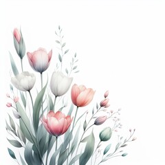 Charming Elegance: Watercolor Tulips in a Serene Garden
