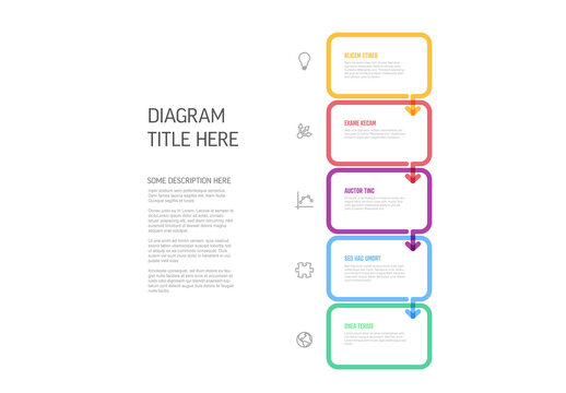 Five simple colorful steps vertical process infographic template with rounded rectangles