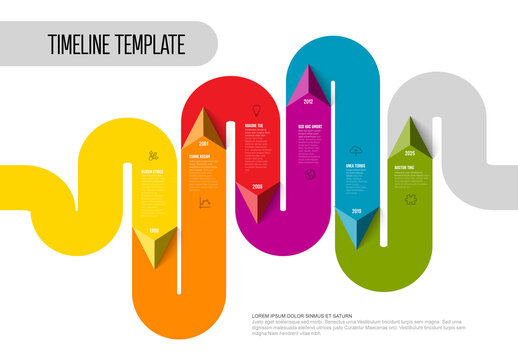 Infographic timeline template with up and down triangle arrows on thick color line