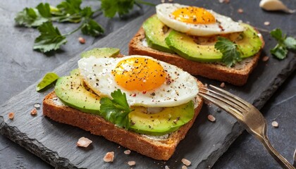 Fototapeta na wymiar tasty fresh toast with avocado and egg