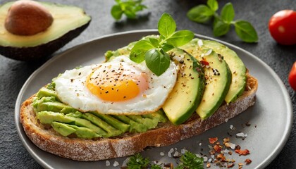 tasty fresh toast with avocado and egg