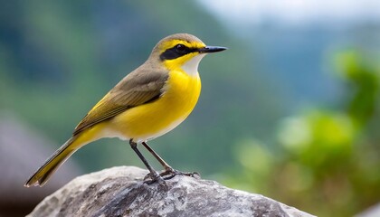 closeup shot of a yellow wag tail bird perched on a rock