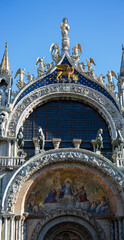 Fototapeta na wymiar Ornaments on the Famous San Marco Basilica on the Venetian famous Square, Venice - Italy