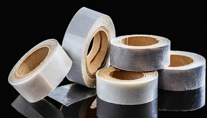 collection of adhesive tape pieces on transparent background isolated