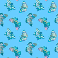 multicolored abstract butterflies drawn in watercolor, seamless pattern for design, print, packaging, wallpaper