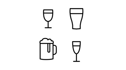 Drinks Icon Set. Vector isolated black and white set of different drinks