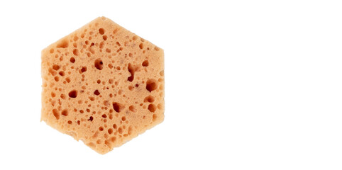 Hexagonal new dishwashing sponge on white background