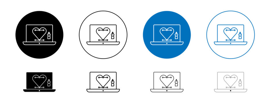 Graphic Design Line Icon Set. Creative Digital Template PC Brand Symbol in black and blue color.