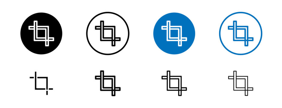 Crop Tool Line Icon Set. Frame Photo Rotate Digital Image Symbol in black and blue color.