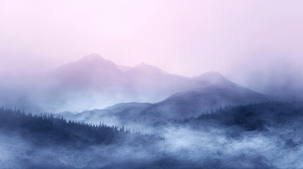 Subtle hues of lilac and misty gray blend softly, forming an abstract representation of a quiet morning fog. 
