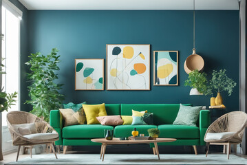 Dark blue modern style interior living room home decoration design