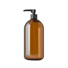 Amber glass dispenser bottle with black pump on transparent background, ideal for cosmetics, soaps, and lotions, with blank space for branding
