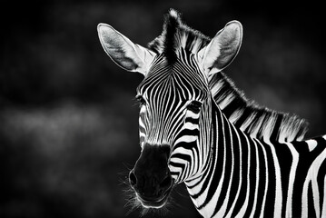 Fototapeta na wymiar Black and white portrait of zebra head closeup
