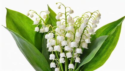 lily of the valley flowers in a small spring bouquet isolated on white or transparent background