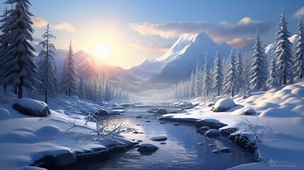 photo realistic Landscape with trees in the snow. generative ai