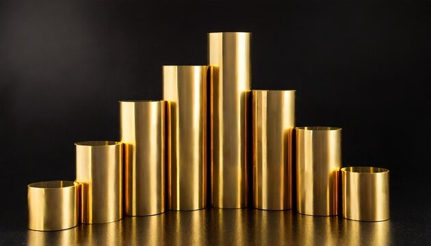 abstract image of golden cylinders on a black background side view 3d image
