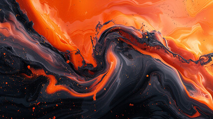 Swirls of tangerine and ebony interweave, crafting an abstract representation of the fiery dance of passion. 