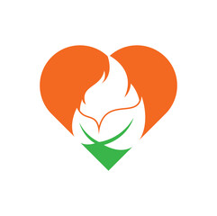 Leaf fire heart shape concept vector logo design template. Eco green alternative energy logo design vector template.